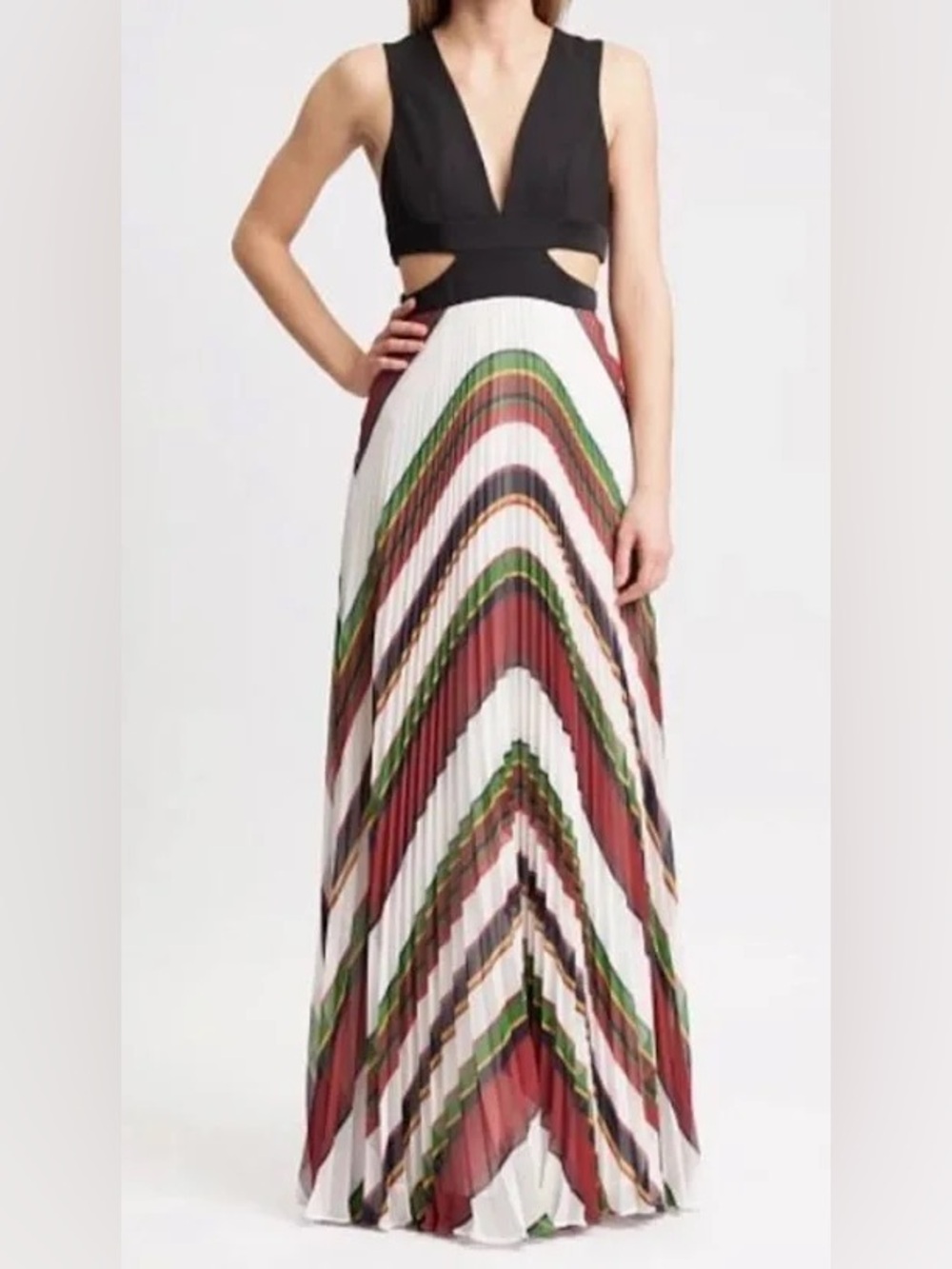 BCBGMaxAzria Maryna Deco Stripe Pleated Maxi Dress